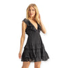 Black Plunging V-Neck Ruffle Detail Mini Dress