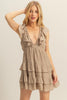 Taupe Plunging V-Neck Ruffle Detail Mini Dress